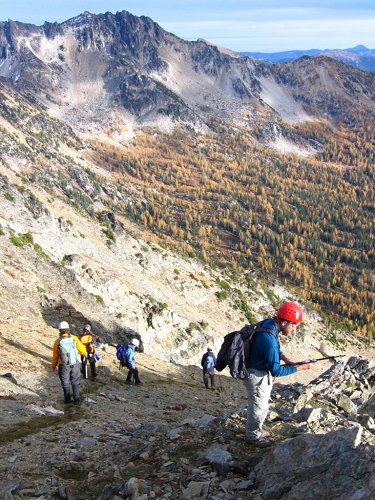 Back at the col, it was time to walk back down all the rocks of the main gully and be careful not to kick anything loose.